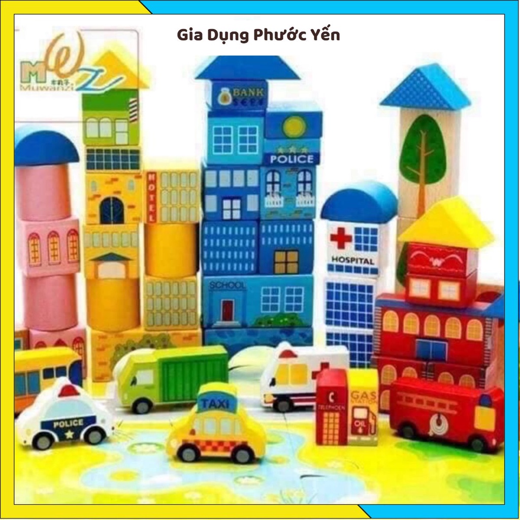 Bộ đồ chơi xếp hình gỗ nhà thành phố