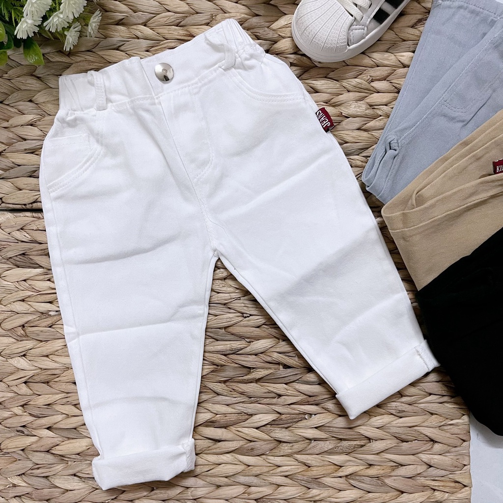 Quần Kaki Jean dài trơn Bassic co giãn nhẹ cho bé 8 đến 20kg phối sơ mi. áo thun, áo dài - Riokids Q1