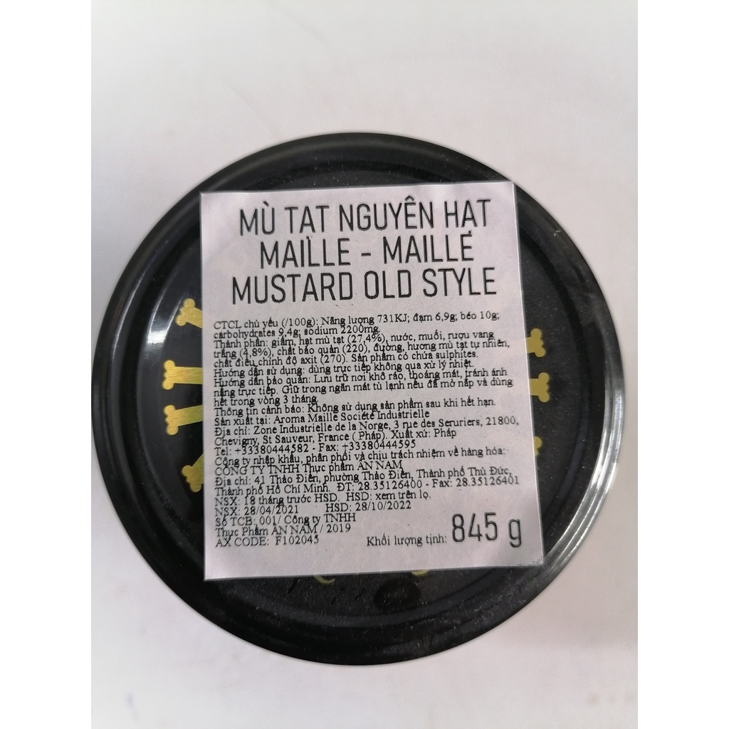 [LỌ LỚN 845g – NGUYÊN HẠT] MÙ TẠT VÀNG [France] MAILLE Dijon Wholegrain Mustard (anm)