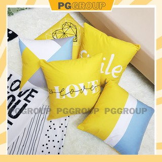 [DẠ MỊN - IN 2 MẶT] - Vỏ gối vuông tựa lưng sofa trang trí vàng xanh