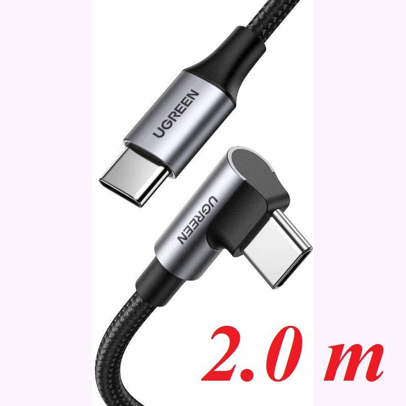 Ugreen 70645 2M bẻ 90 độ cáp USB 2 đầu type C màu đen góc vuông bọc nhôm dây dù chống nhiễu US334