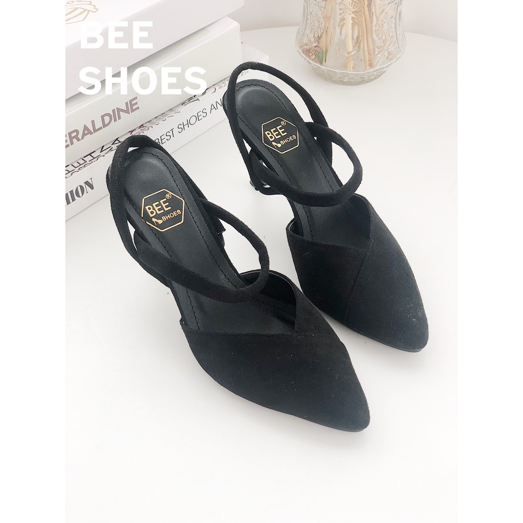 BEESHOES - GIÀY CAO GÓT NỮ MŨI NHỌN DÂY NGANG - GIÀY CAO GÓT NỮ GÓT NHỌN CAO 7 PHÂN SẴN MÀU ĐEN - BE - TRẮNG 201067