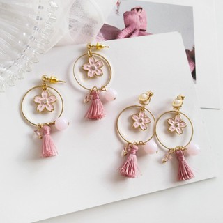 [ĐỌC KỸ MÔ TẢ] Khuyên tai (hoa tai, bông tai) Sakura phối hạt, tua rua và vòng