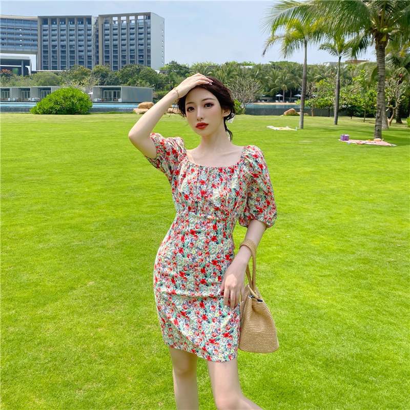 Đầm nữ hoa nhí quảng châu [VIDEO+ẢNH THẬT] váy thời trang nữ taobao hoa đỏ nhún ngực kiểu Hàn Quốc, mẫu váy đẹp 2021 V98