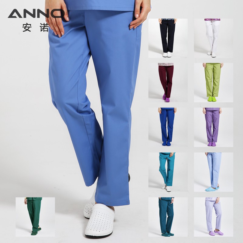 ANNO Quần làm việc Bác sĩ Y tá Đồng phục Quần Cotton Thêm túi Nha khoa Quần chà SPA Điều dưỡng Quần chà