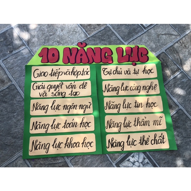 Bảng 10 năng lực bằng xốp màu, 5 phẩm chất cắt dán xốp màu