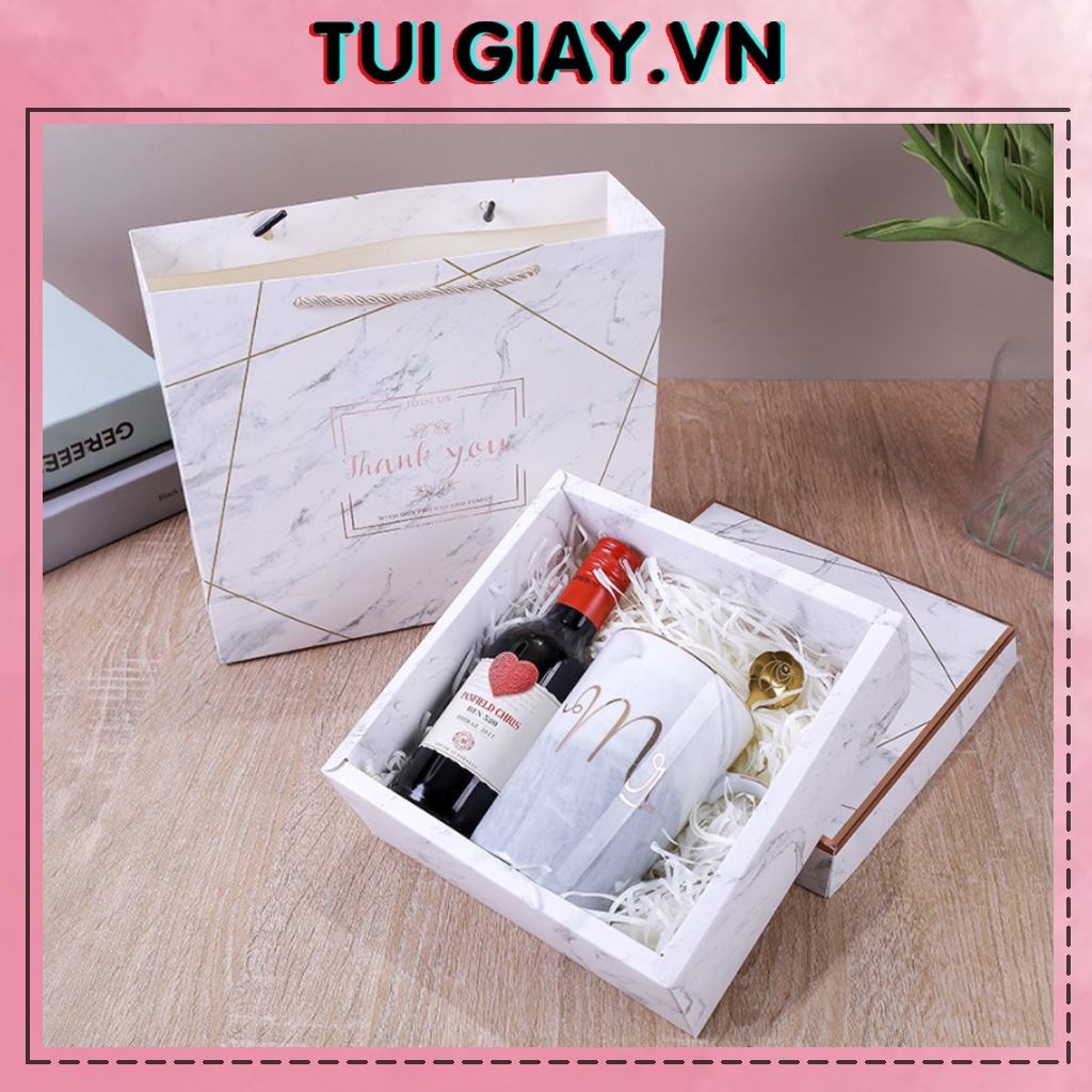 Set hộp túi giấy, hộp quà cao cấp, 2 màu xanh - hồng sang trọng làm quà cưới, lễ tết, sinh nhật [ẢNH, VIDEO THẬT]