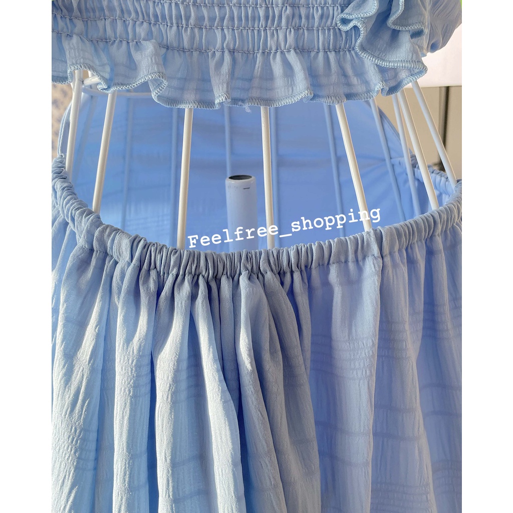 Đầm Xanh/Trắng Cổ Vuông Dáng Dài Hở Eo Lưng 2 Lớp Mặc Đi Tiệc, Đi Chơi, Kỷ Yếu (Hình Thật) | BigBuy360 - bigbuy360.vn