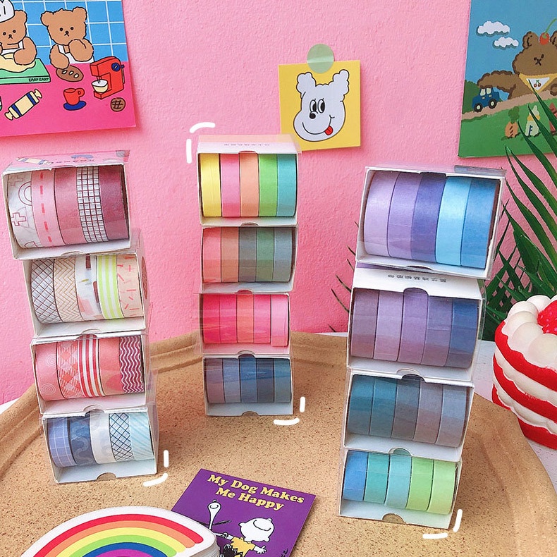 5 Cuộn / Hộp Băng Washi Sáng tạo Mặt nạ Băng Nhật ký Sổ lưu niệm Trang trí Tự làm
