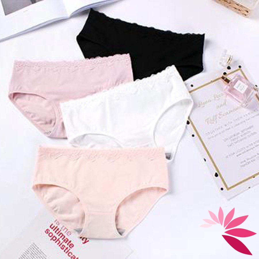 Quần lót nữ cotton sợi kháng khuẩn kết hợp viền cạp ren ôm sát vòng 3 Anmyan QL6