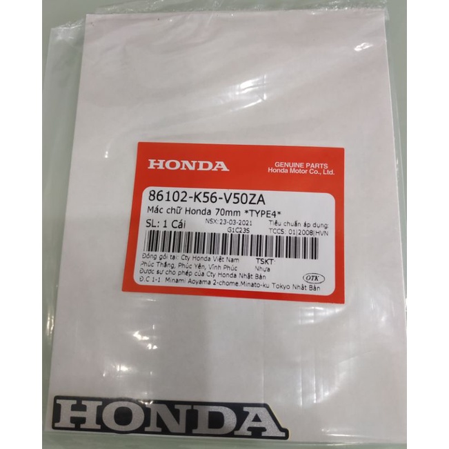 Tem Mác chữ Honda 70mm đen trắng bạc chính hiệu honda