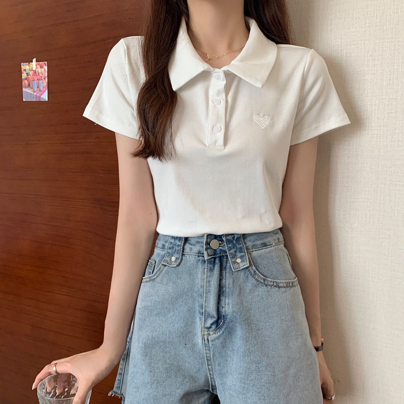 Áo Thun polo Ngắn Tay Thêu Trái Tim 49518