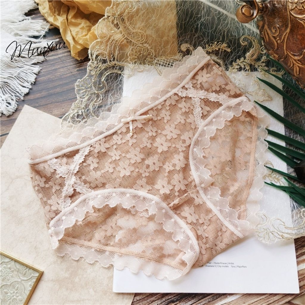 Quần lót ren nữ MUNXUU thêu hoa tinh tế, chất liệu mềm mại kháng khuẩn, màu trung tính ngọt ngào - QC72