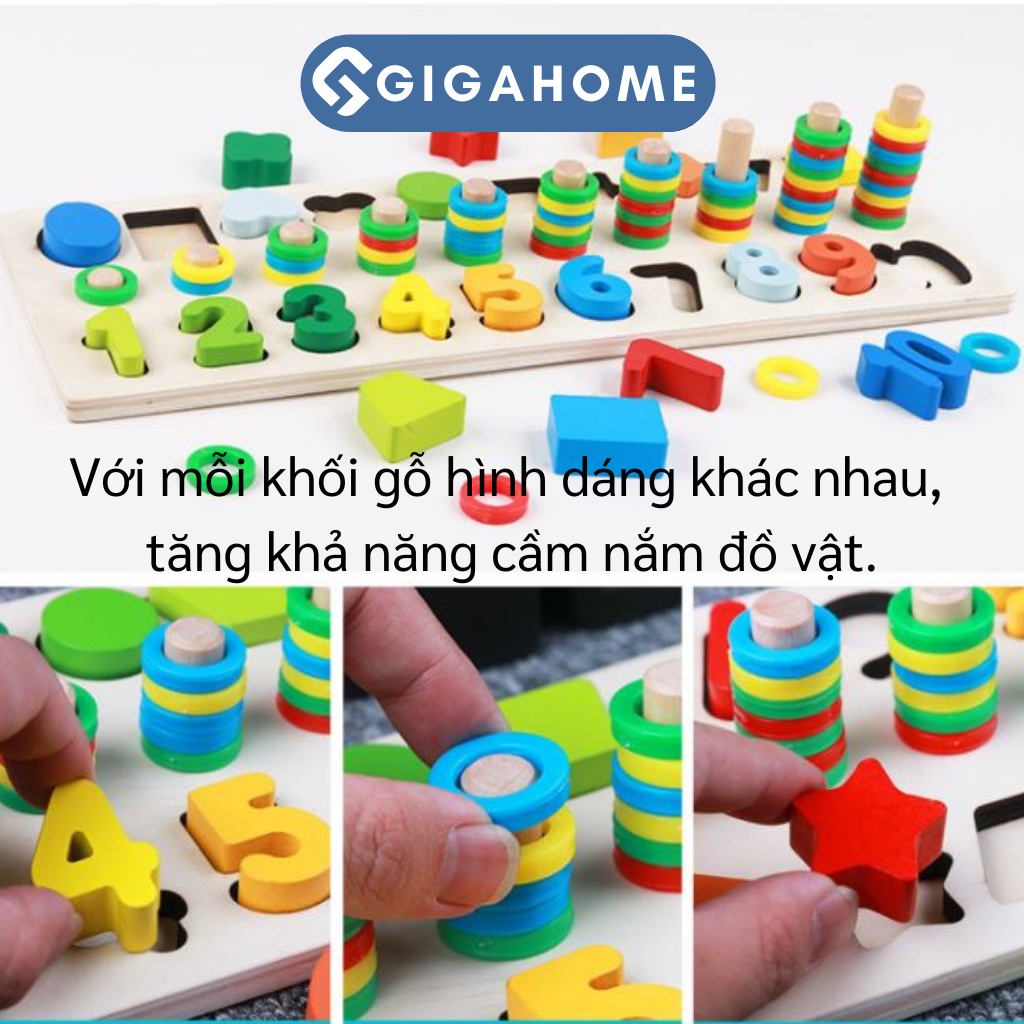 Đồ Chơi Bảng Gỗ Ghép Hình Và Số 3 Dòng GIGAHOME Nhiều Màu Sắc Cho Bé Phát Triển Tư Duy 6408
