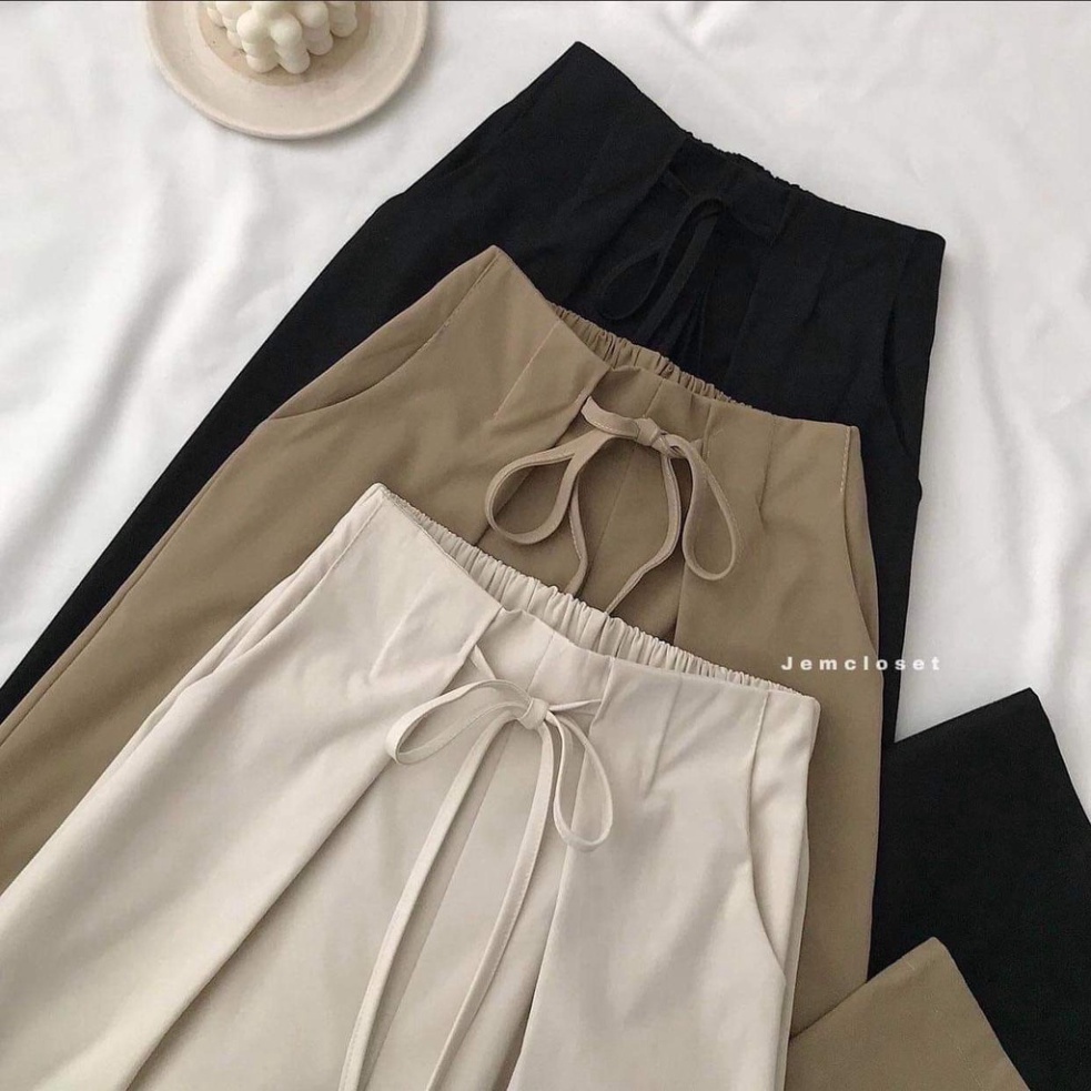 Quần ống rộng suông nữ dây rút lưng thun vải kaki nhiều màu trẻ trung nội y xanh chất đẹp mầu trắng đen
