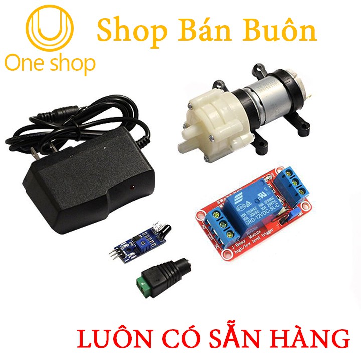 Bộ DIY Chế Máy Rửa Tay Sát Khuẩn ( 01 Module Relay 12VDC 1 Kênh, 01 Máy Bơm RS385, 01 Adapter 12V-1A, 01 Cảm Biến DNK30