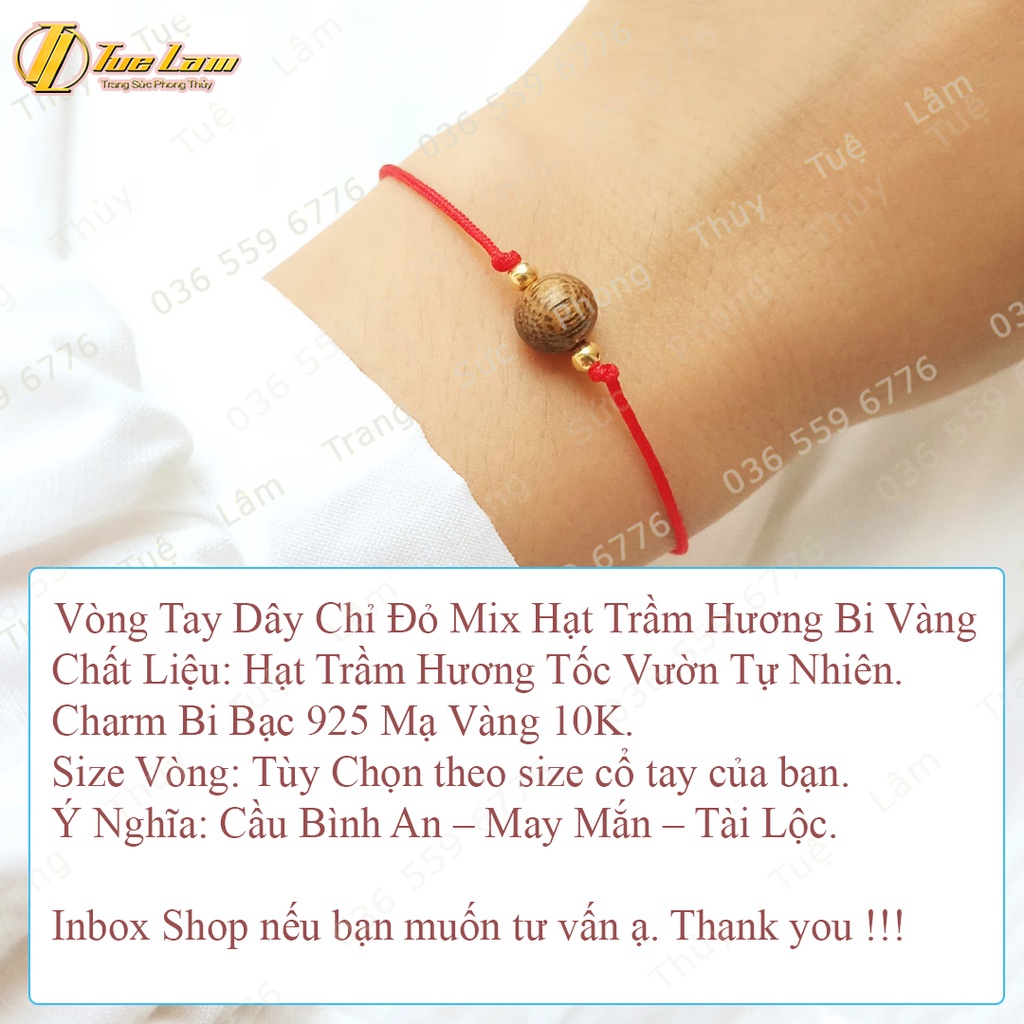 Vòng Tay Chỉ Đỏ Mix Hạt Trầm Hương Bi Vàng may mắn Bình An - DIY Tuệ Lâm