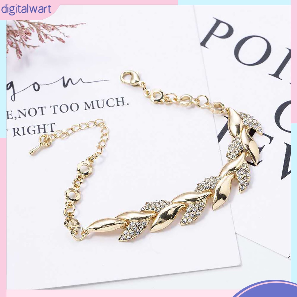 Vòng tay hợp kim mặt hình chiếc lá đính đá lấp lánh sang trọng có thể điều chỉnh dành cho nữ giới