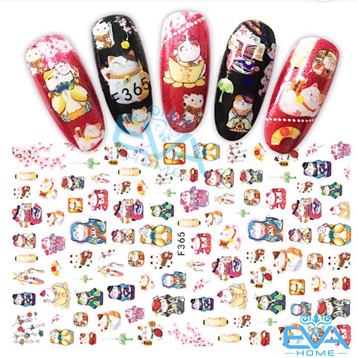 Miếng Dán Móng Tay 3d Nail Sticker Hình Mèo Thần Tài F365