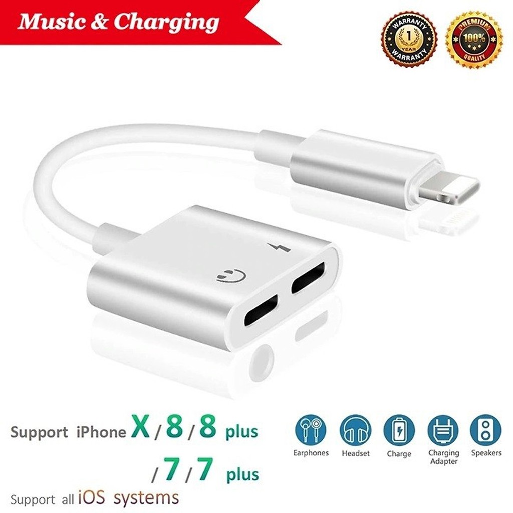 Jack Chia Cổng Iphone Vừa Sạc Vừa Cắm Tai Nghe 2 Cổng Lightning 🔴FREESHIP🔴 Giắc Chuyển Đổi ĐIện Thoại