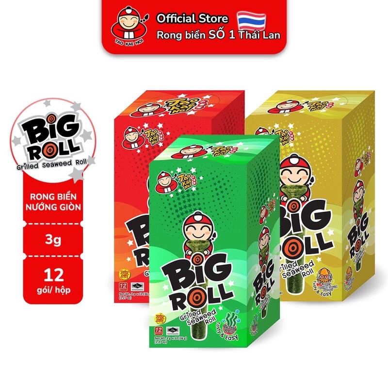 Snack rong biển ăn liền TaoKaeNoi BIG ROLL 3g (12 gói)