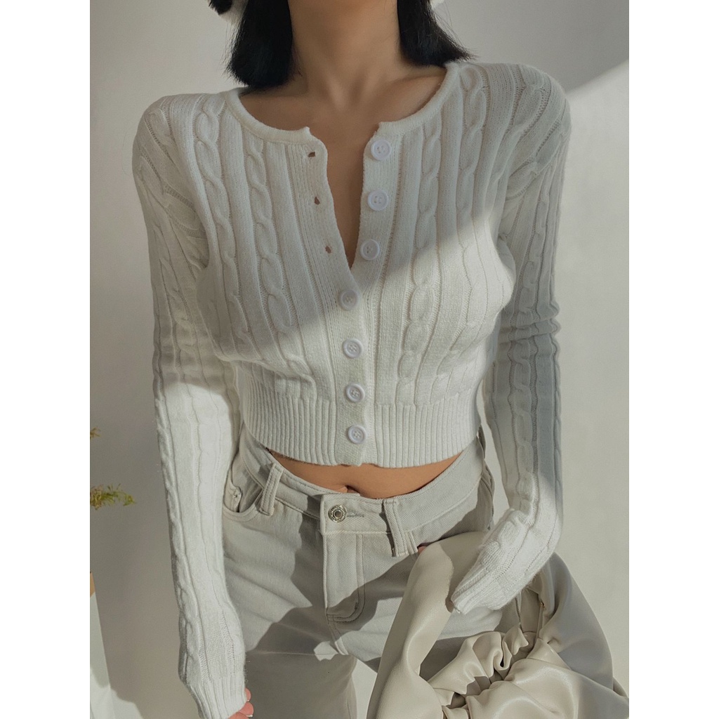 Áo cardigan dệt kim tay dài eo cao phong cách Âu Mỹ cổ điển quyến rũ cho nữ