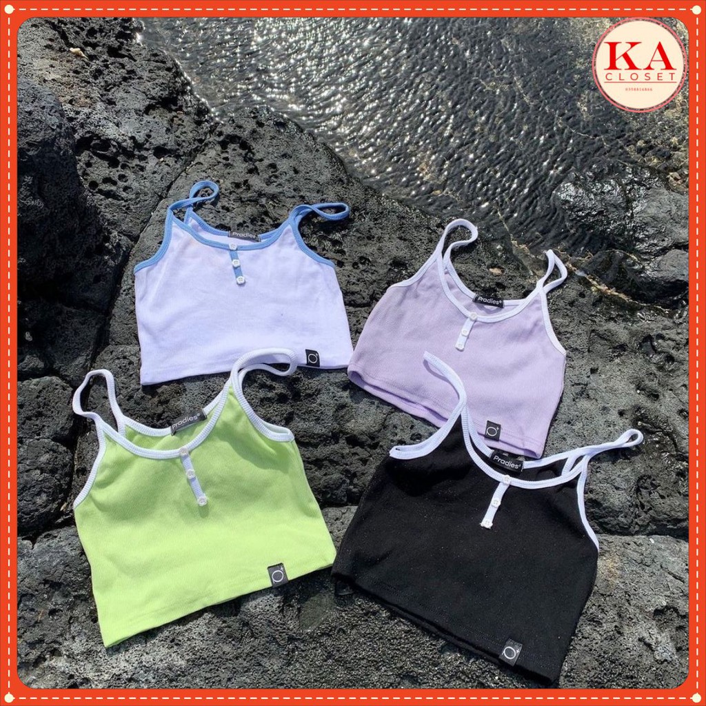 Áo dây cúc nhiều màu KA Closet chất thun gân co dãn có 4 màu mẫu mới 2021