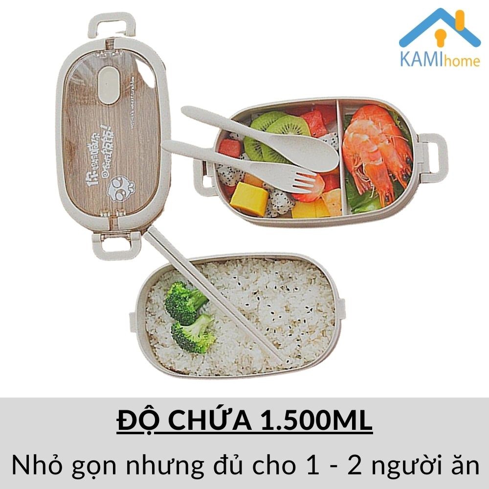 Hộp cơm đựng thức ăn văn phòng 2 tầng 1.500ml hâm nóng trong Lò vi sóng nắp chống tràn nước KM21003