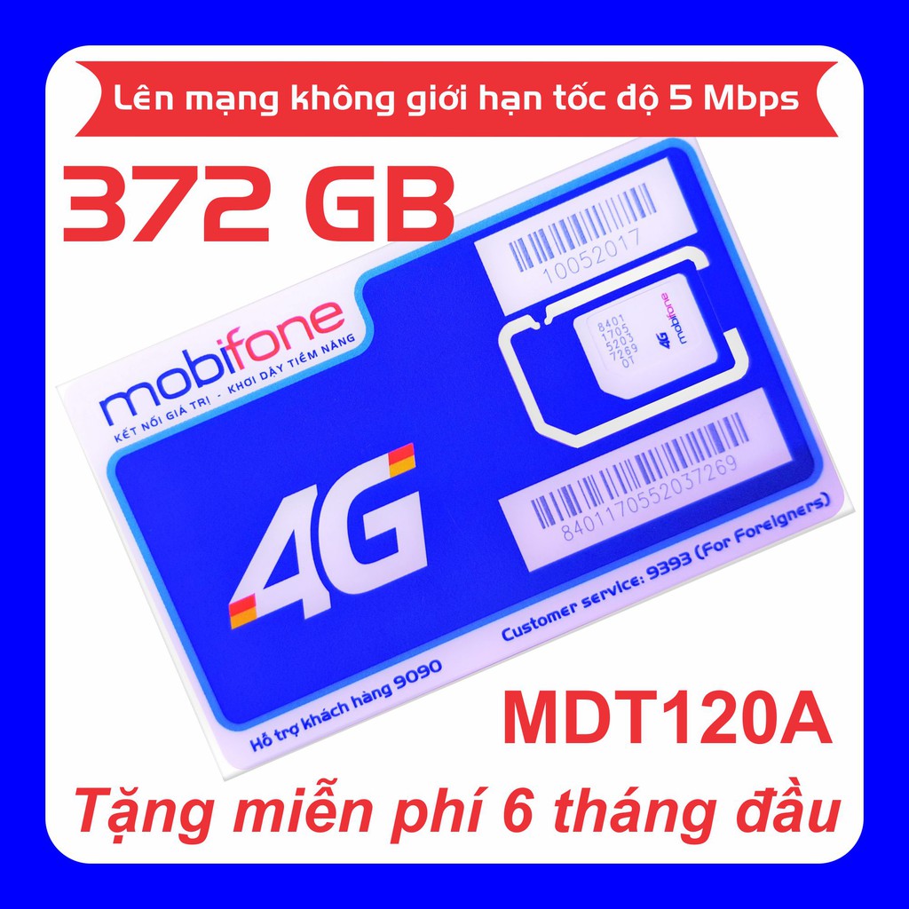 [Miễn phí 372 ngày] Sim MAX DATA 4G MobiFone MDT120A 62 GB/tháng - Lên mạng xem Youtube, TikTok không giới hạn Full HD