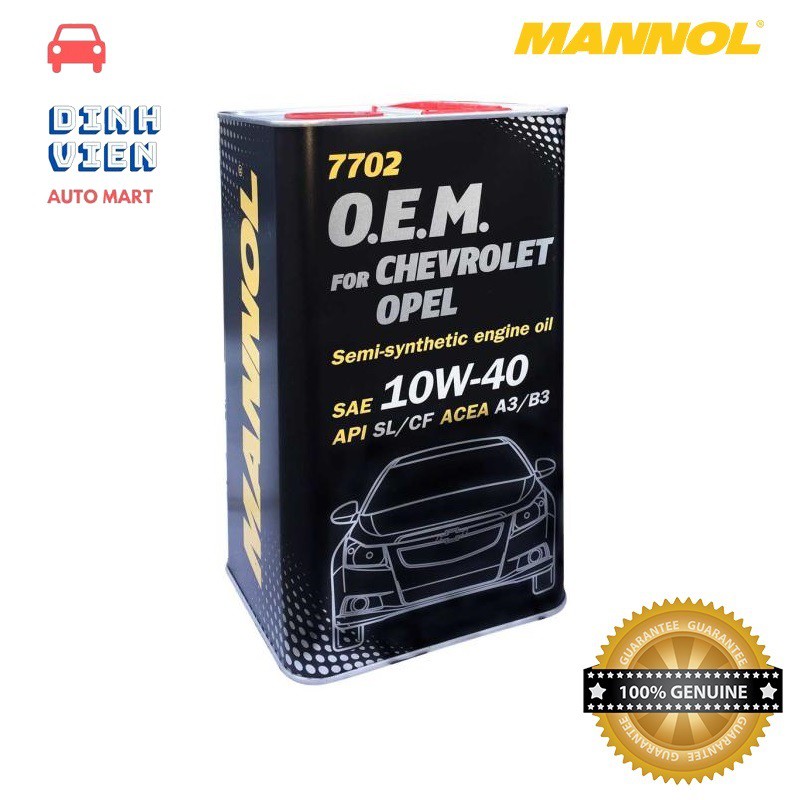 [Chính Hãng] Nhớt MANNOL 7702 O.E.M Cho Xe Chevrolet, Opel 10W-40 SL/CF A3/B3 – 4Lít Can Thiếc