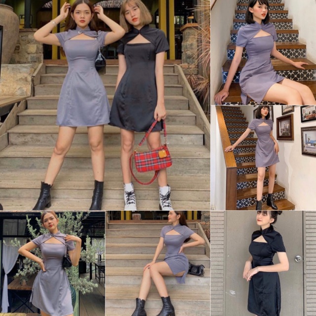 Đầm Trung hoa Haley Dress chất liệu vải phi nhung from chuẩn sau lưng bo chun co giãn thiết kế phần ngực, cổ váy đẹp lạ | BigBuy360 - bigbuy360.vn