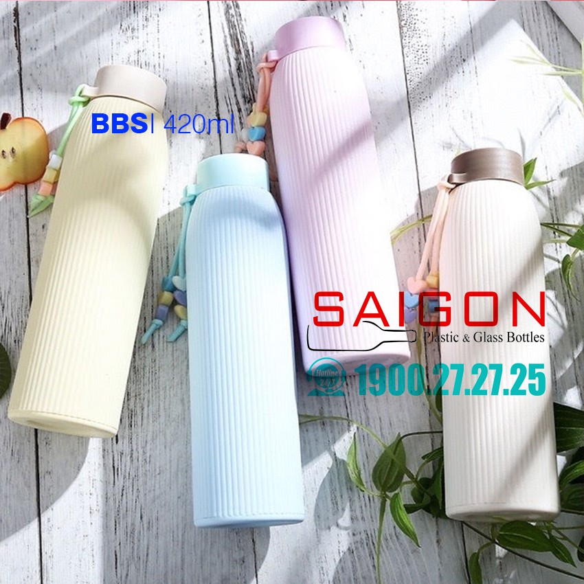 Bình Thủy Tinh Bọc Nhựa Sọc Giữ Nhiệt 420ml | BBS.420ml