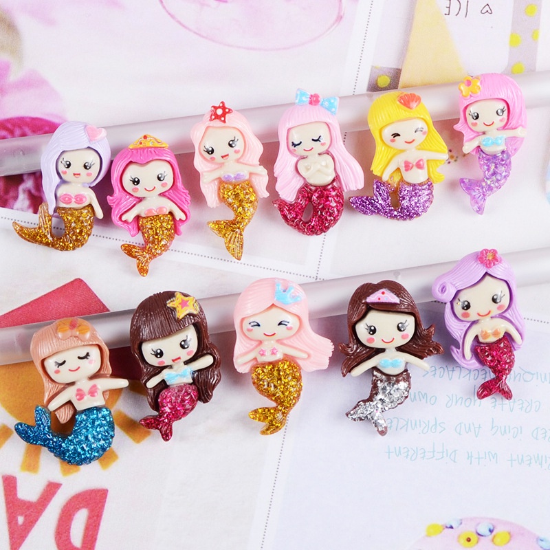 Mô hình 05 nàng tiên cá ngộ nghĩnh dùng làm đồ thủ công trang trí handmade Charm SLime