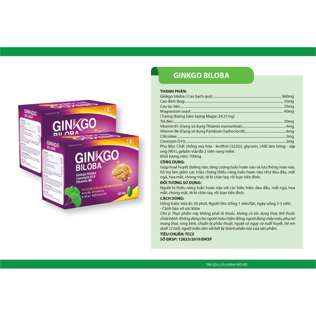 Viên Uống Bổ Não Ginkgo Biloba Giúp Bổ Não, Sáng Mắt, Khỏe Tim- hộp 100 viên- GGTim HLF