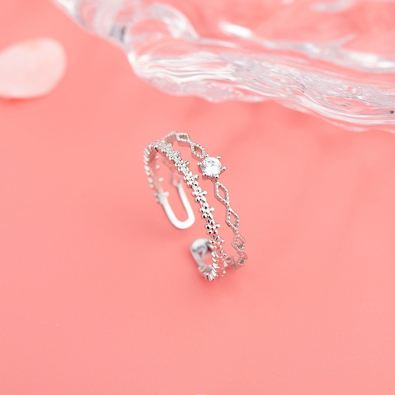 Nhẫn bạc nữ DUYSON SILVER, nhẫn nữ bạc 925 Jenna hai hàng đính đá dễ dàng chỉnh size [NFKX4]