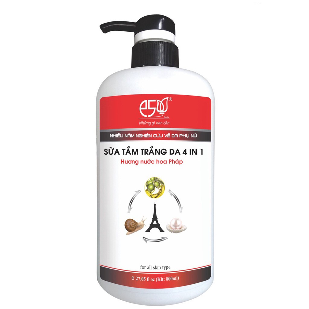 Sữa Tắm Trắng Da 4in1 E5 (800ml) đỏ