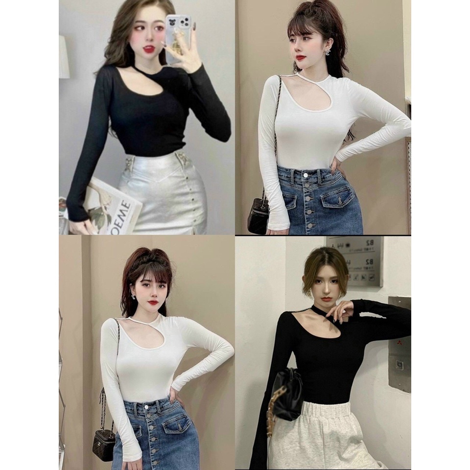 Áo khoét vai chất thun tăm co dãn tốt hai màu vanmiushop