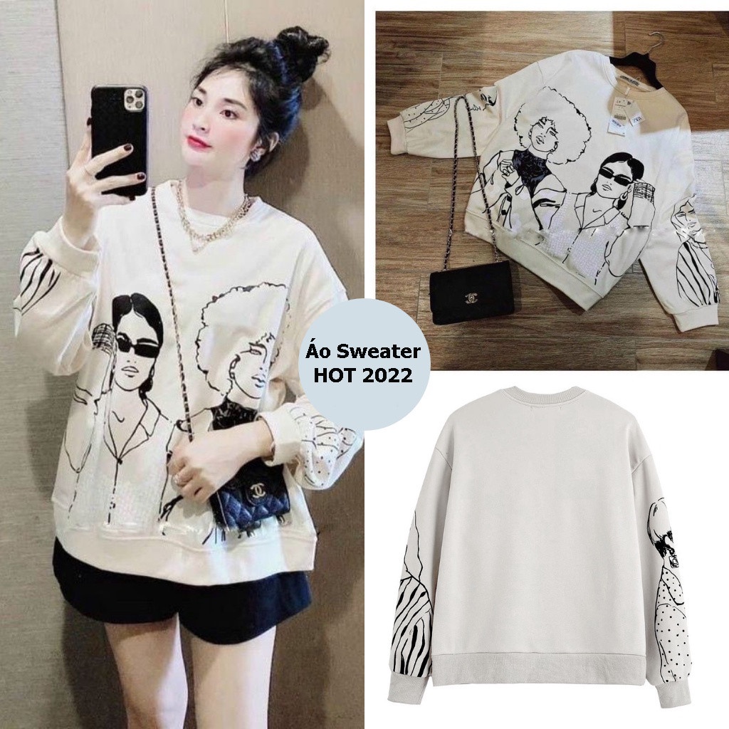 Áo Sweater Nỉ In Hình Cô Gái Aó Thu Đông Nữ From Rộng Hot Hit