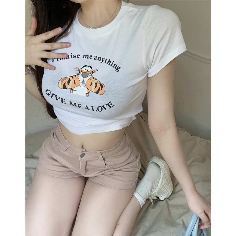 Áo Thun Tay Ngắn Cổ Tròn In Họa Tiết Hoạt Hình Phong Cách Hàn Quốc Thời Trang Cho Nữ