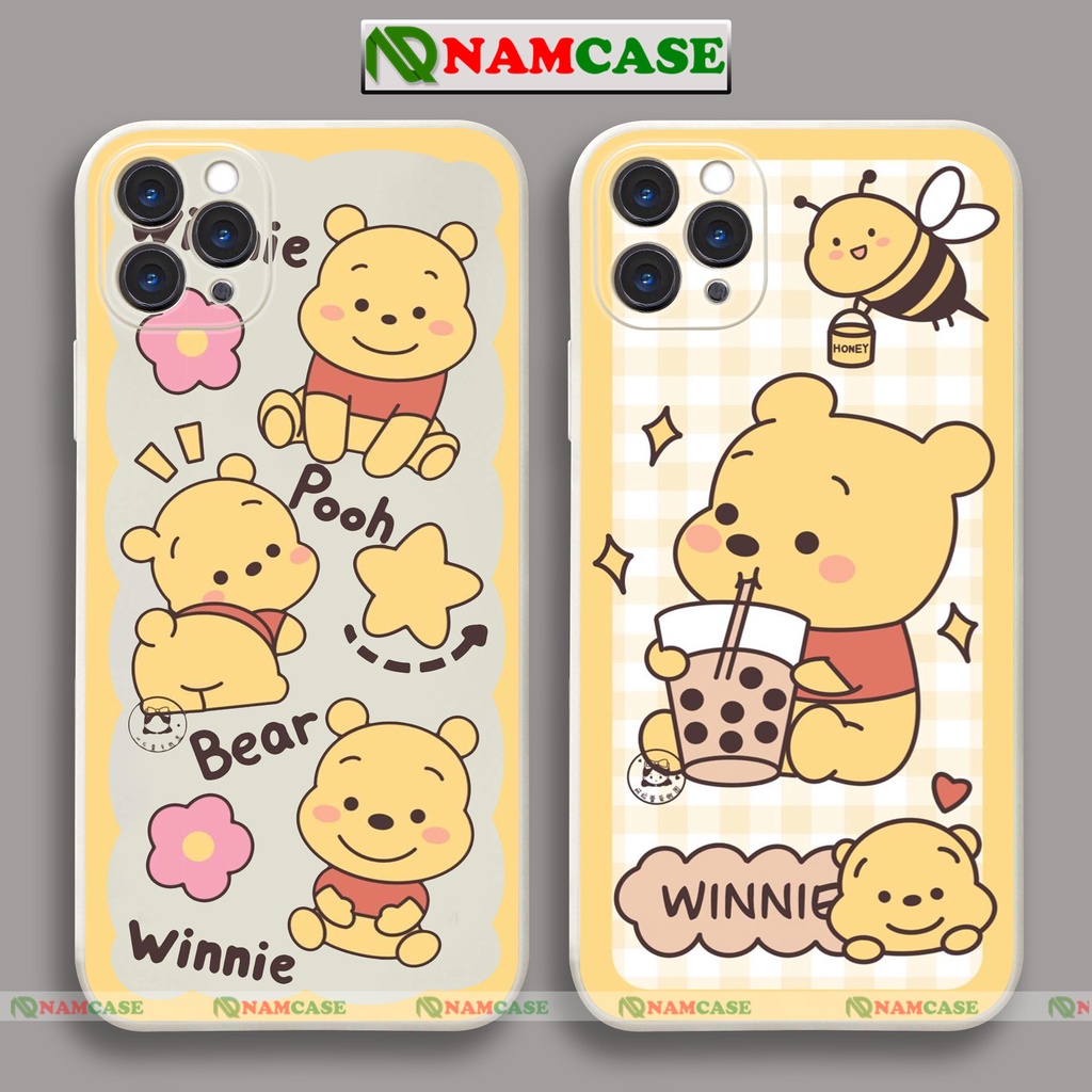 Ốp lưng điện thoại iPhone Gấu Pooh cạnh viền vuông silicon dẻo bảo vệ camera ip 6/6s/7/8/X/XS/XR/11/12/13 Pro Plus Max