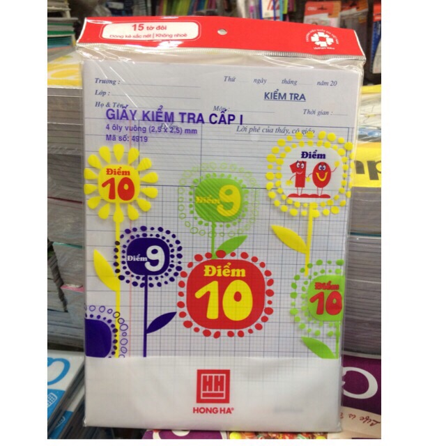 Giấy kiểm tra cấp 1 : 15 tờ đôi/ túi