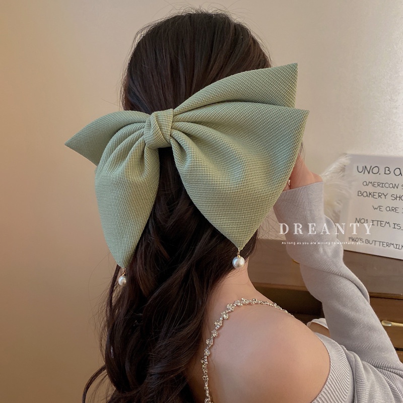 Kẹp Tóc Hình Nơ Cỡ Lớn Đính Ngọc Trai Phong Cách Cổ Điển Thời Trang Xinh Xắn