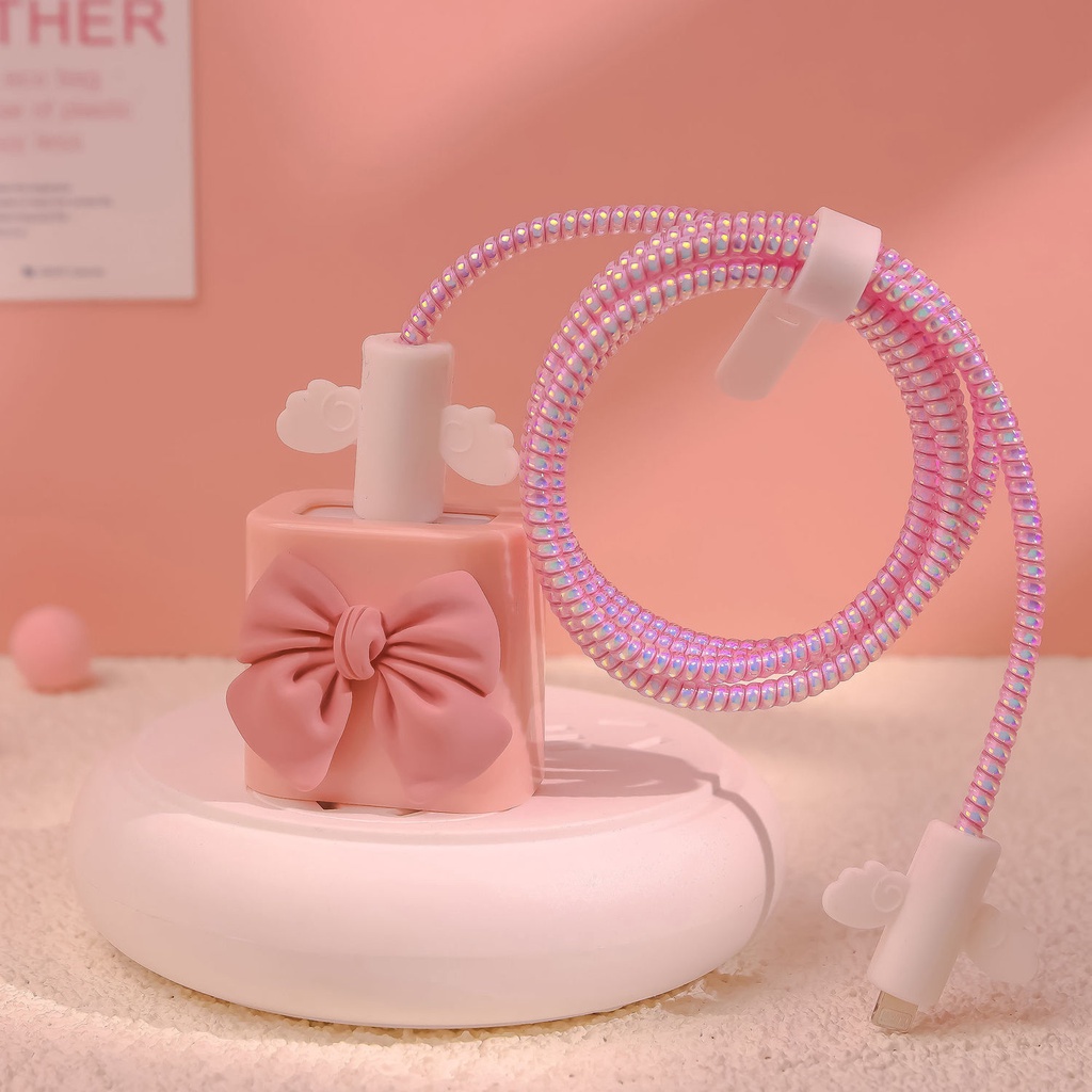 Bộ vỏ bảo vệ hình nơ dễ thương thích hợp cho bộ sạc iPhone 13 5w 18w 20w 11 12 New iPad Air 4 Pro 11 2021 Mini 6