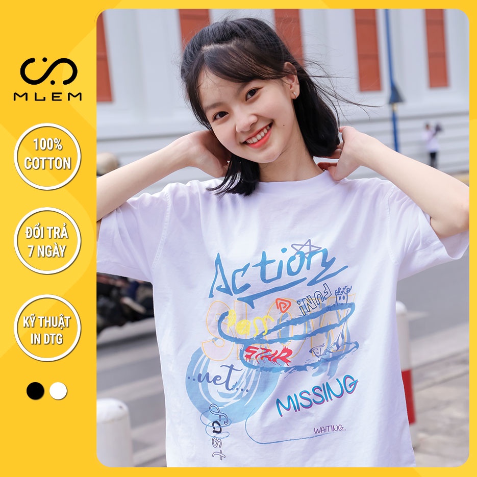 Áo Thun Cặp Đôi Nam Nữ Trắng Tay Lỡ Cao Cấp MLEM Action 100% Cotton Áo Phông Couple Form Rộng Đẹp