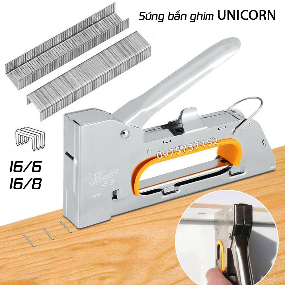 Súng bắn ghim công nghiệp, kìm bấm ghim cầm tay UNICORN, bấm ghim 13/6 13/8 ghim mạnh nhiều chất liệu gỗ, da, bọc yên xe