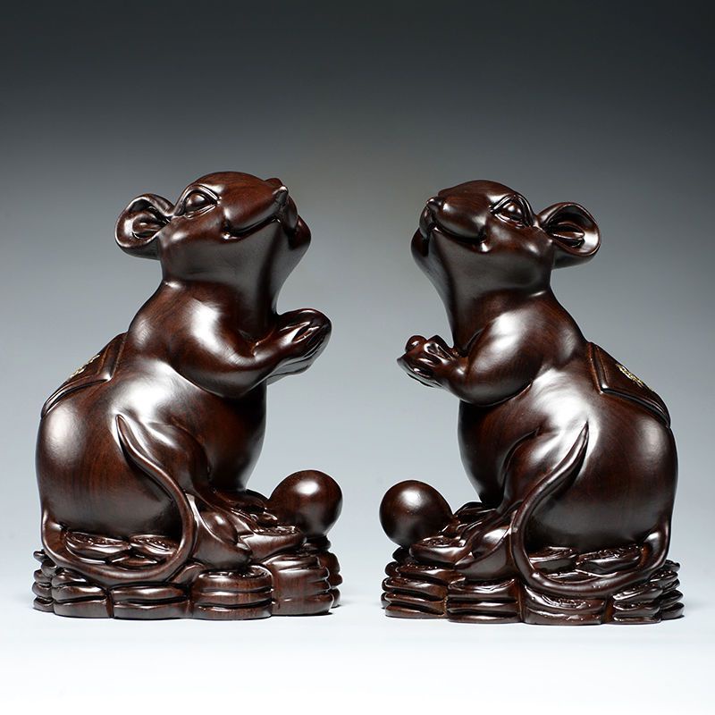 Tượng Gỗ Mun Hình Chú Chuột Hoàng Đạo Trang Trí Nội Thất