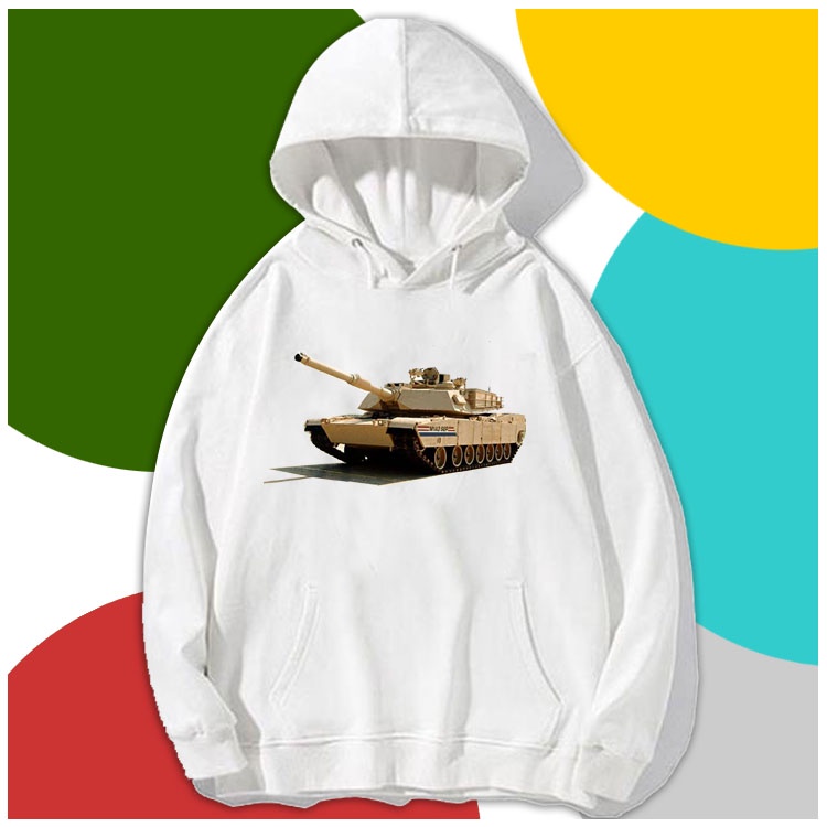 BST Áo hoodie in hình phim hoạt hình xe tăng màu trắng cho bé trai bé gái