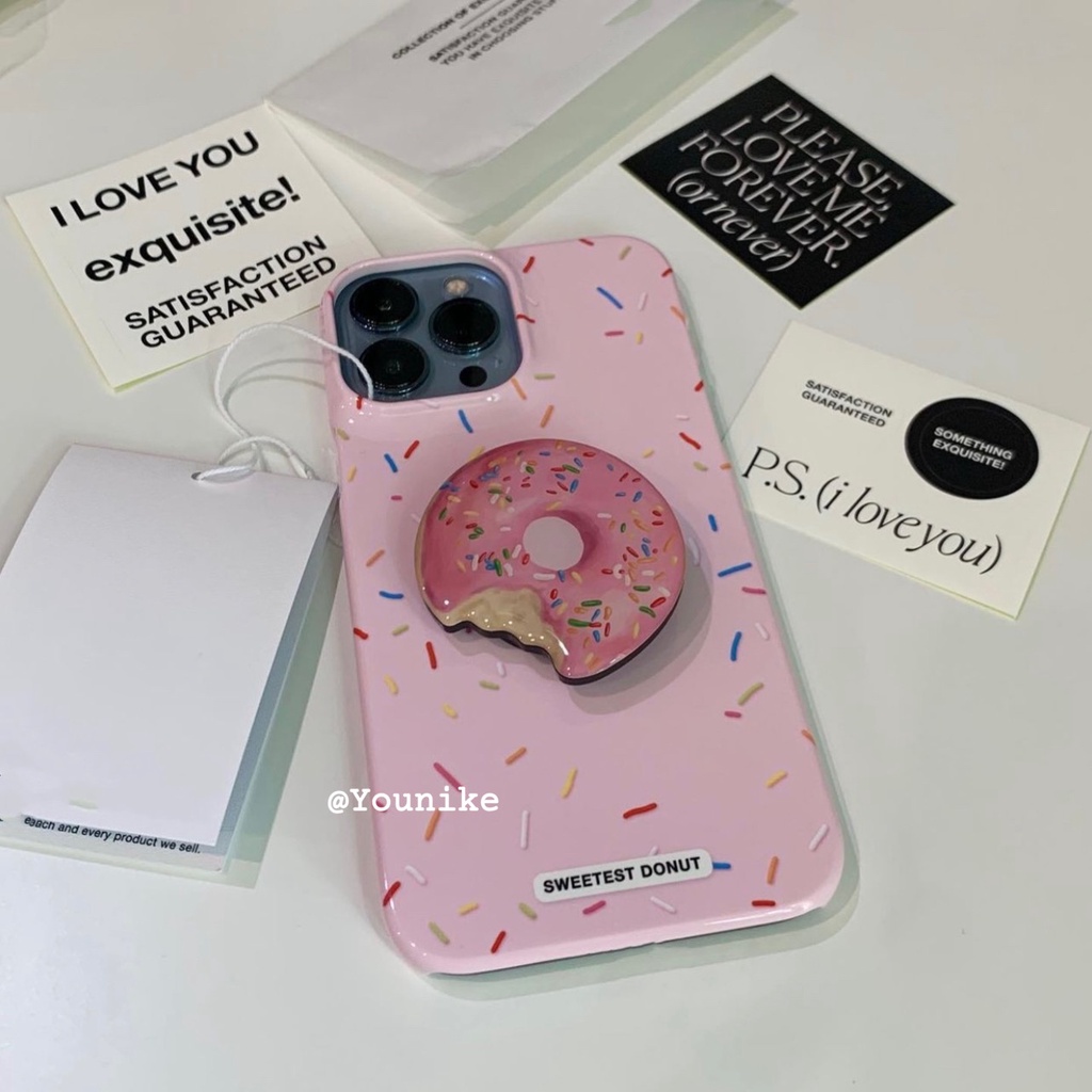 Ốp Điện Thoại Hình Bánh Donut Màu Hồng Phong Cách Hàn Quốc Cho Iphone 13Pro/12promax/Apple 11/xr