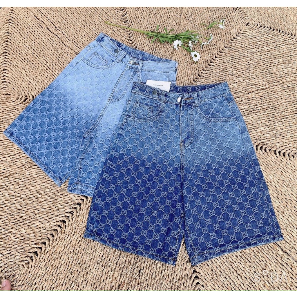 Quần jean ngố nữ loang màu ống rộng vải jean denim hoạ tiết đẹp AnNgo - AT164
