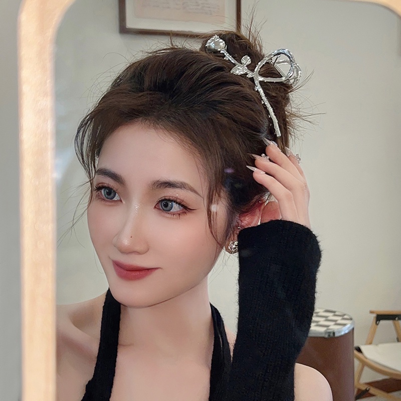 Kẹp Tóc Kim Loại Hình Hoa Hồng Đính Ngọc Trai Thời Trang Hàn Quốc